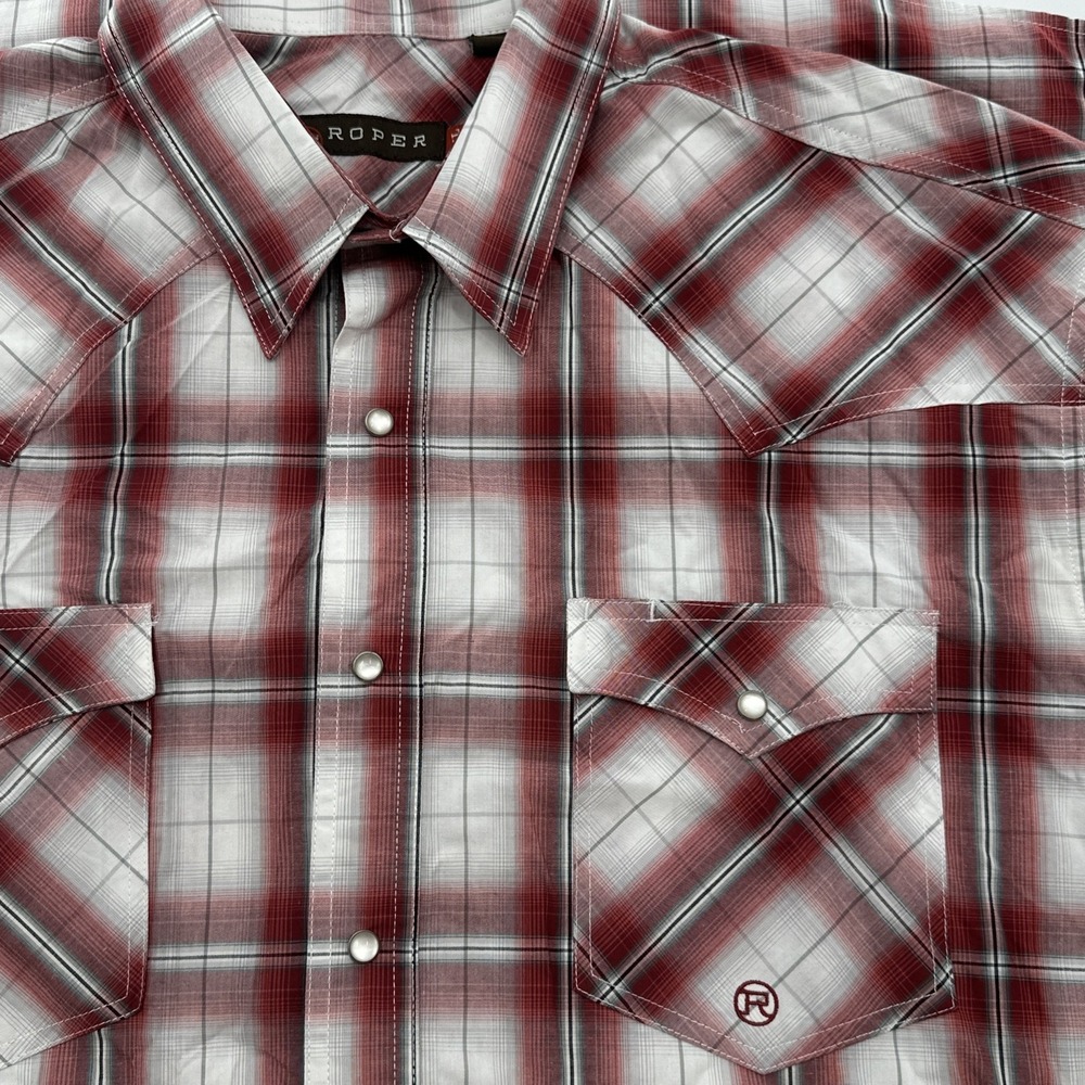 Roper Shirt Mens XL Red Plaid Western Pearl Snap Short Sleeve Cotton Cowboy